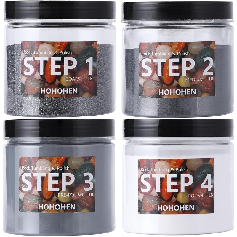 Hohohen 4Pounds Rock Tumbler Grit Kit Abrasive Media Rocks Tumbling Grit and Polish Refill Stone Polishing Silicon Carbide & Aluminum Oxide Fit for Any Rock Polisher - Image 1